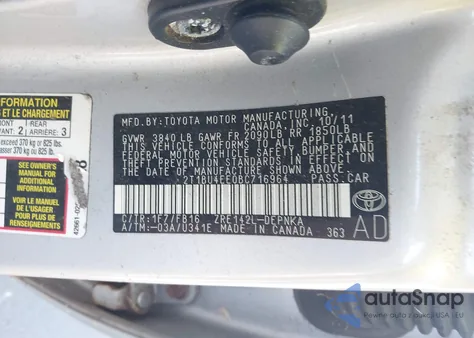 2011 Toyota Corolla Le from USA, damaged, VIN 2T1BU4EE0BC716964